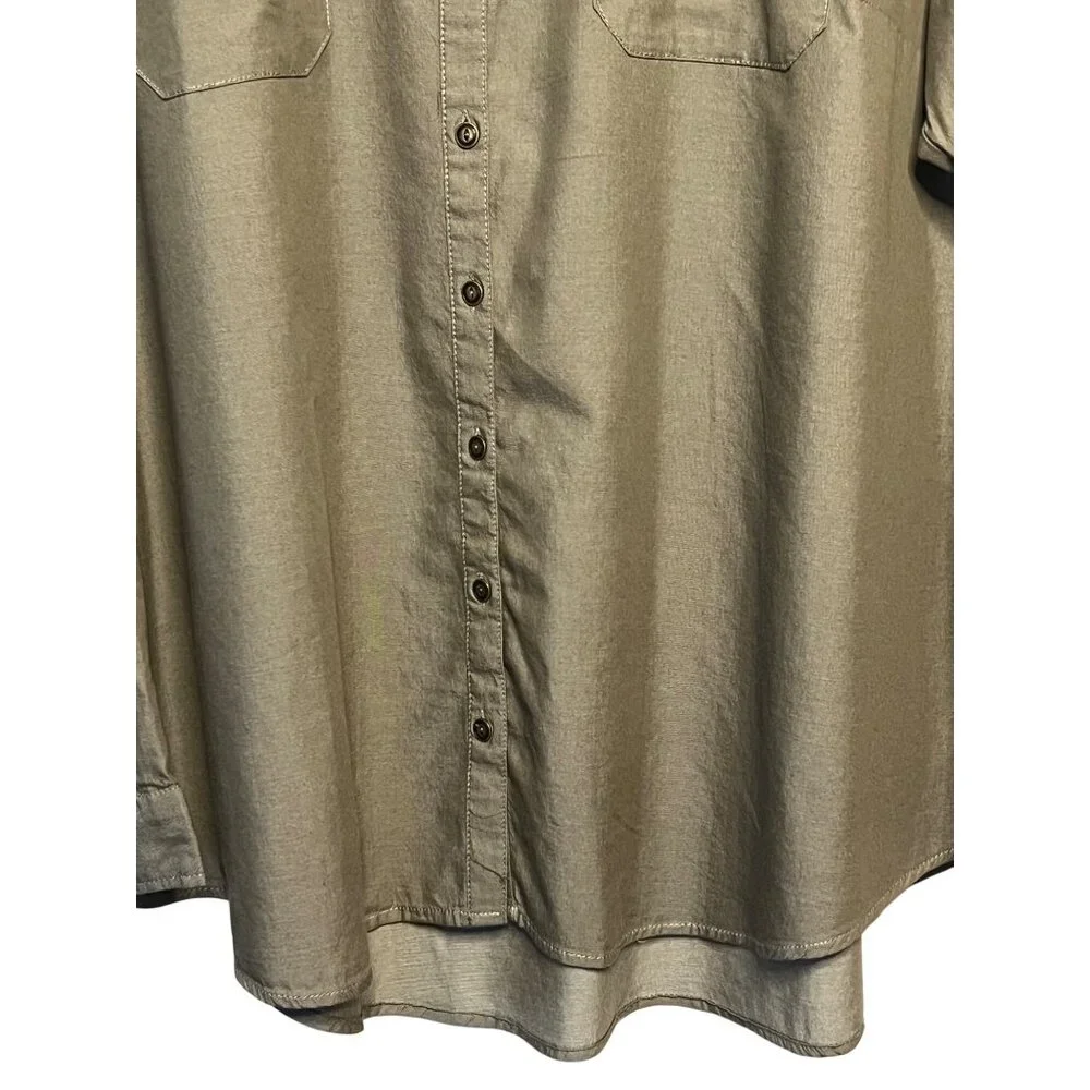 NWT Westport Women 3X Button-Up Shirt Olive Embroidered Pockets Roll-Tab Sleeve - Picture 4 of 16